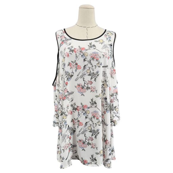 Motherhood Maternity Floral Cold Shoulder Tunic Black Piping Womens Size 1X - Picture 1 of 10